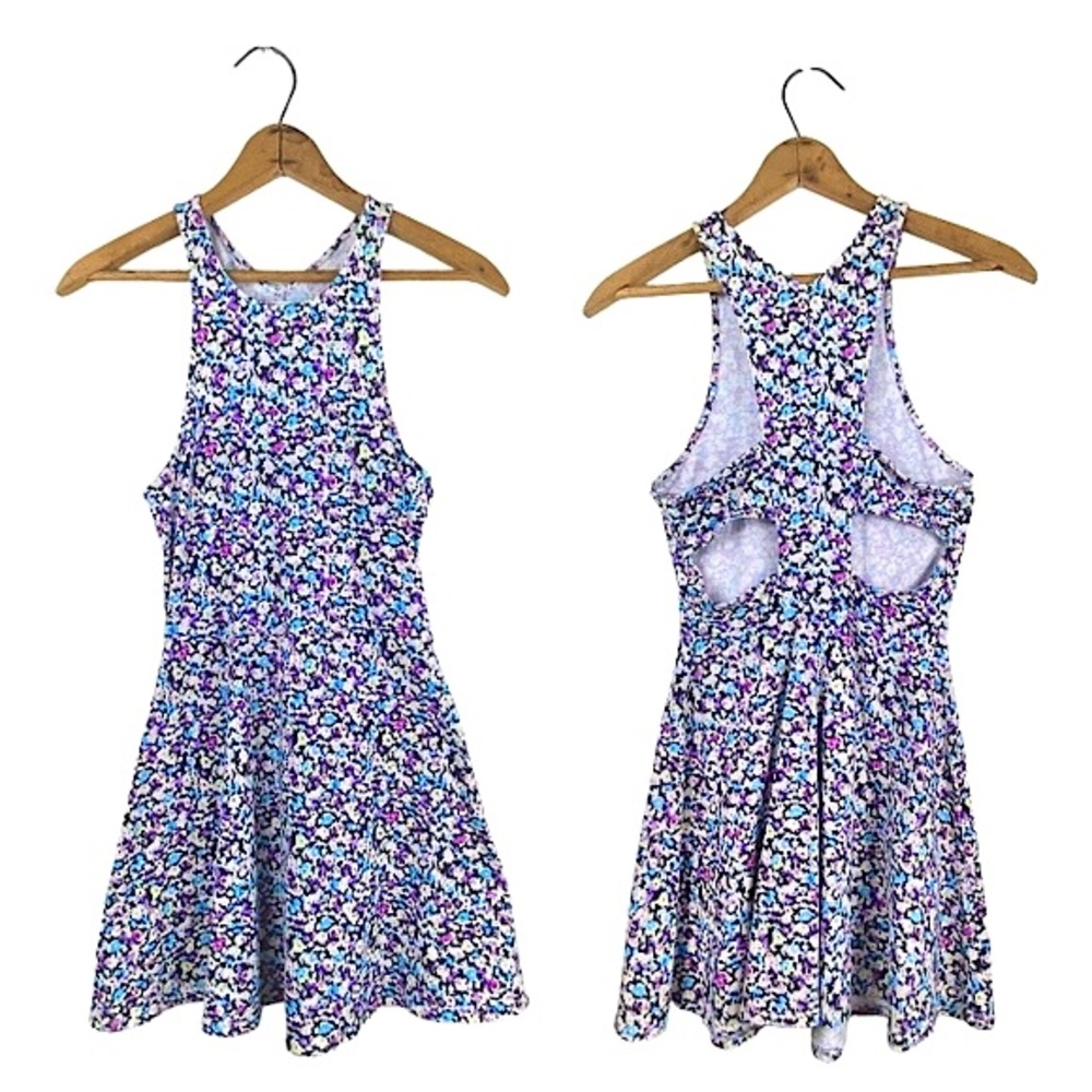 American Eagle Outfitters Abstract Floral Skater Dress Tank Mini Cutout Back XS